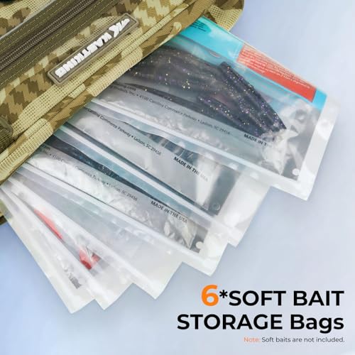 KastKing BaitSpace Waist Bag – Waterproof Tackle Storage Bag With Adjustable Belt, Fishing Fanny Pack for Men, Soft Bait Organizer, 3600 Utility Box, Rod Holder, Nylon - color: Khaki Camo