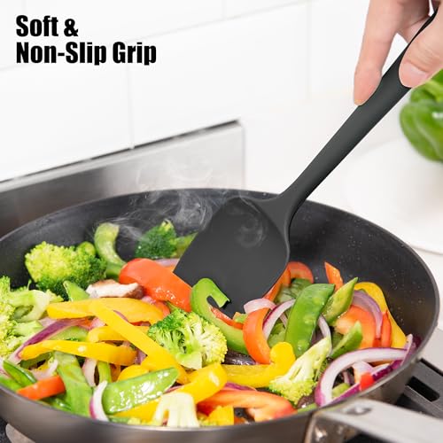4-Piece Silicone Spatula Scrapers: Doosu 600°F Heat Resistant Food Grade Kitchen BPA Free Rubber Baking Cooking Tool Nonstick Utensil Set for Mixing, Scraping, Folding, Stirring, Serving (Black) - color: Black, size: Set of 4