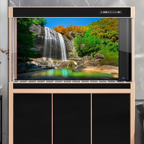 Waterfall Aquarium Background Natural Jungle Rainforest Landscape Terrarium Background Jungle Style Tranquil Stream Fish Tank Background Falls Forest Rocks Reptile Background Vinyl 24x12in - color: Brown Green, size: 24(W)x12(H)in