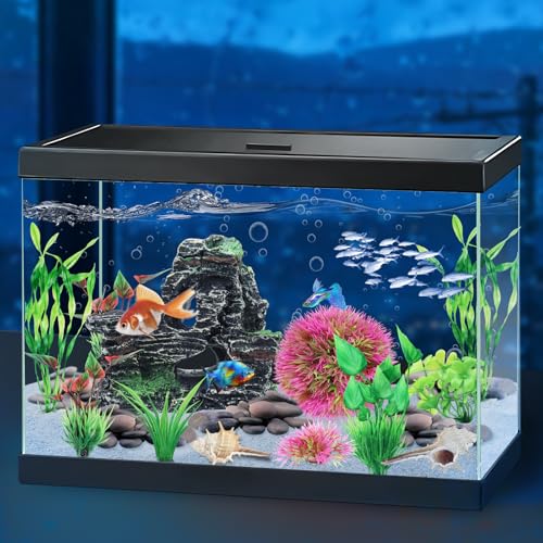 QUOZUO Fish Tank Accessories Aquarium Plants, 10pcs Colorful Fish Bowl Ornaments Plants and Rock Cave Decor Set, Aquarium Decor - color: Red