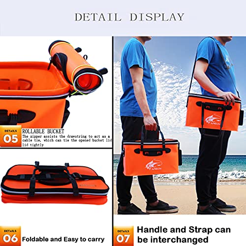 Grneric Fishing Bucket, 6Gallon/8Gallon/10Gallon Foldable Fish Bucket,Live Fish Container Multi-Functional Live Fish Bait Bucket,Outdoor Camping EVA Fishing Bag and Fish Protection Bucket - color: 30l/8gallon(orange)