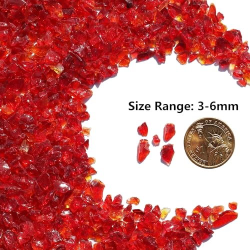 QYGL Crushed Glass for Resin Art, DIY Crafts, and Home Decor - 0.9LB Red Broken Glass Pieces 3-6mm, for Vase Fillers, Tabletop Fire Pit, and Aquarium Rocks - color: Red