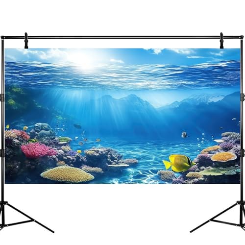 Under The Sea Aquarium Background Underwater Scene Coral Reefs Fish Tank Background Diverse Marine Life Sunlight Seascape Terrarium Backgrounds Tropical Undersea View Aquarium Tank Backgrounds 24x12in - color: Bright Blue, size: 24(W)x12(H)inches/ 60(W)*3