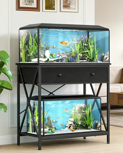 Fish Tank Stand 29 Gallon: Sturdy Aquarium Stand with Accessories Storage - Metal Fish Tank Table for 20-29 Gallon Reptile Breeder Turtle Terrarium - 30.7"x16.5" Weight Capacity 330 lbs - color: Black, size: 20-29 Gallon