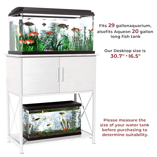Herture 20-29 Gallon Aquarium Stand Metal Frame Fish Tank Stand with Cabinet Storage, for 20 Gallon Long Aquarium,30.7" L*16.5" W Tabletop,330LBS Capacity White PG01YGW - color: White, size: 20-29 Gallon