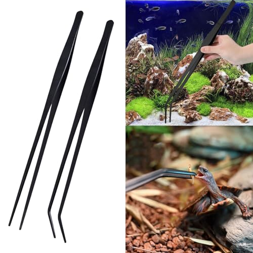 Aquatic Tweezers Set 27cm Steel Straight & Curved for Aquarium Planting and Reptiles Feeding Tool Aquascaping Plant Tweezers