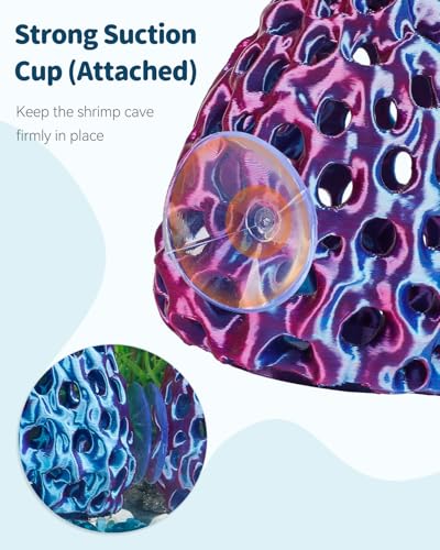 Uniclife Shrimp Hides for Aquariums, Realistic Plastic Aquarium Coral Rock Decorations with Suction Cups, Blue-Violet - color: Blue-to-purple Gradient
