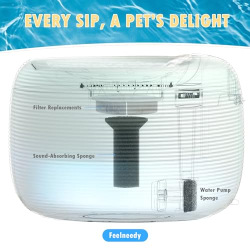 12 Pack Cat Water Fountain Filters Replacement for Nugget and Feelneedy Pet Water Dispenser, Triple Filtration System with Activated Charcoal and Ion Exchange Resin, including 18 Pre-Filter Sponges