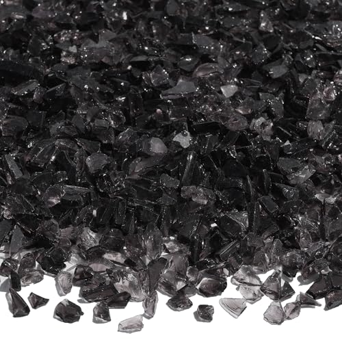 QYGL Crushed Glass for Resin Art, DIY Crafts, and Home Decor - 0.9LB Black Broken Glass Pieces 3-6mm, for Vase Fillers, Tabletop Fire Pit, and Aquarium - color: Black