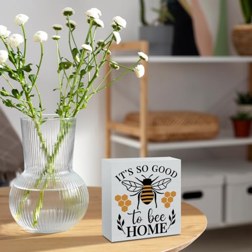 Bee Sign Decor Bee Decorations for Home It's So Good To Be Wooden Box Sign Desk Accessories Home Office Bedroom Bathroom Decor Housewarming Gift 5 X 5 Inch - color: Home