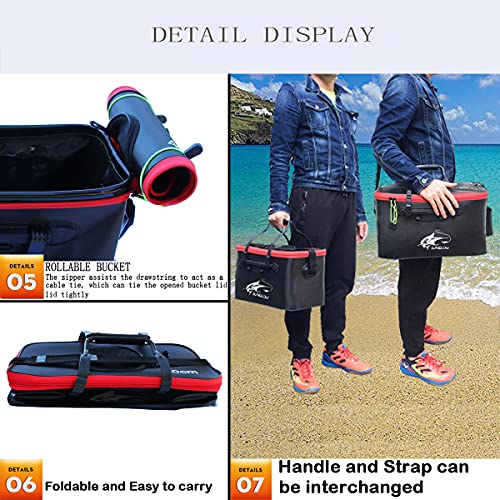 Grneric Fishing Bucket, 6Gallon/8Gallon/10Gallon Foldable Fish Bucket,Live Fish Container Multi-Functional Live Fish Bait Bucket,Outdoor Camping EVA Fishing Bag and Fish Protection Bucket - color: 30l/8gallon(black)