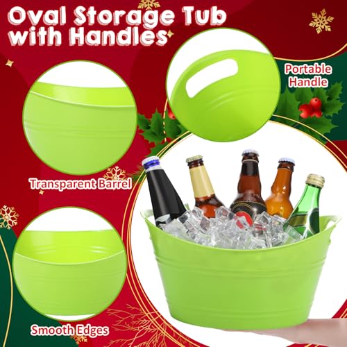 Norme 24 Pcs Oval Storage Tub with Handles, 4.5l Plastic Ice Buckets Bulk for Wine Beer Champagne Drink Cooler Beverage Storage Tub for Parties BBQ Weddings Party Outdoor Celebration(Lime Green) - color: Lime Green