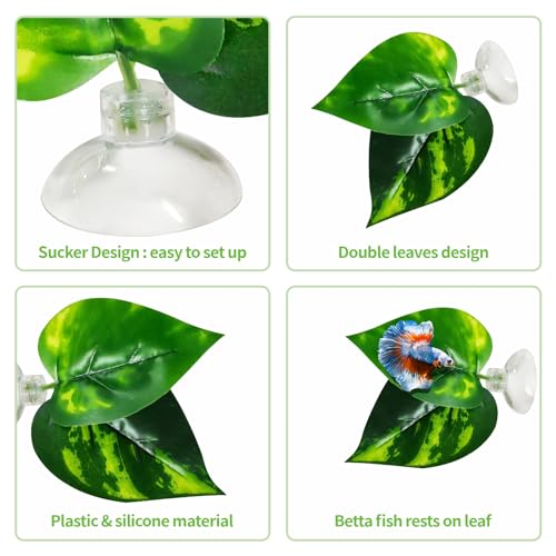 Moonorange Betta Hammock, 3 Pack Betta Fish Leaf Pad and Small Aquarium Artificial Plants, Natural Habitat for Betta Spawning Grounds, Fish Tank Decorations.(3pcs/ABC) - color: 3pcs/Abc