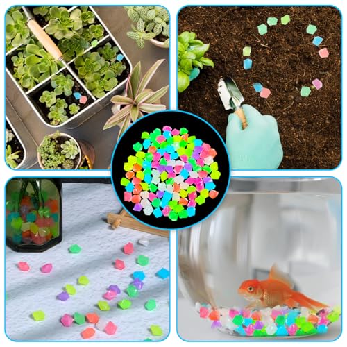 InnoHHustle 300 PCS Glow in The Dark Rocks, Fish Tank Decorations Rocks Garden Decoration Stones Outdoor Decorations Stones Pebbles Glowing Stone for Fish Tank Aquarium Bonsai Yard Decor (Multicolor)