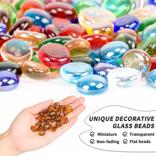 1 LB Amber Flat Glass Beads, 160-180PCS Small Glass Marbles, Mini Flat Round Pebbles for Vase Filler and Floral, Fish Tank Rocks Decorative Gemstones for Home and Aquarium Décor - color: Amber