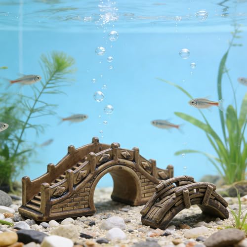 MY MIRONEY 2-Pack Aquarium Decoration Artificial Bridge Ceramic Arch Bridge for Garden Decor Fish Tank Ornament