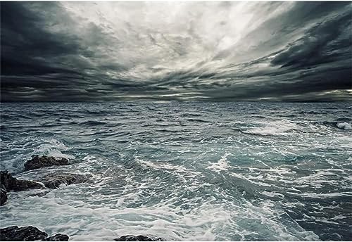 Renaiss Stormy Sea Backdrop for Photoshoot Adults Kids Portrait Marine Low Dark Clouds Waves Reef Misty Ocean Photography Background Nautical Pirate Themed Party Decors 5x3ft Banner Photo Booth Props - size: 5x3ft