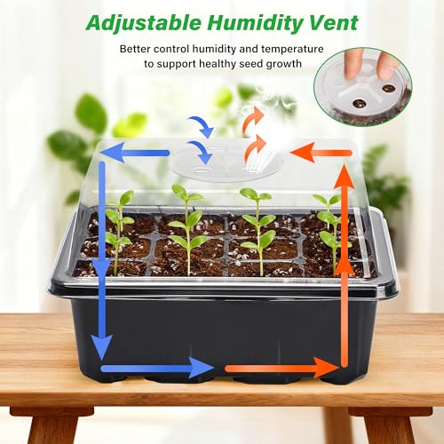 Bonviee 5-Pack Seed Starter Tray Seedling Kits,Plant Starter Kit with Adjustable Humidity Dome and Base Indoor Greenhouse Mini Propagator for Seeds Growing Starting (12 Cells per Tray,Black) - color: Black, size: 5 Packs, NO light