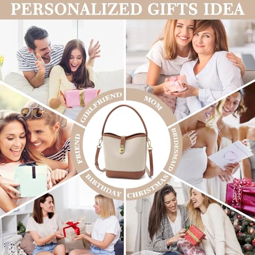 FOXLOVER Coated Canvas Bucket Crossbody Bags for Women Top-Handle Handbags Small Satchel Purse Trendy Twist Lock - color: Brown a