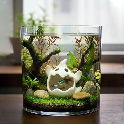 RUIAN Ghost Ceramic Aquarium Hideout, Smooth White Ceramic Decoration for Fish Tank and Small Pets Like Hamsters, 125x75mm, Ideal Gift - color: WHITE