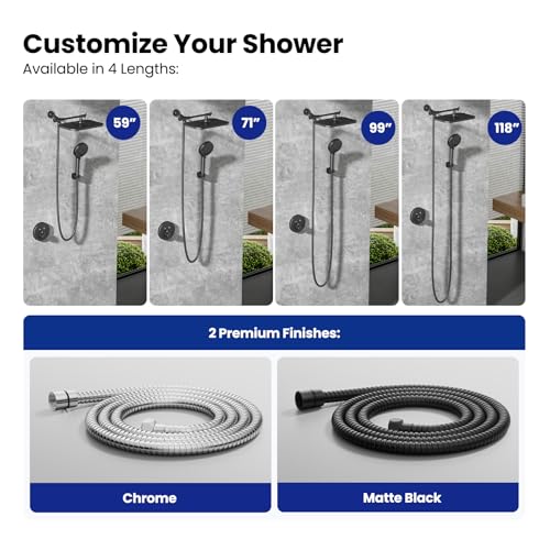 JOMOO Shower Hose, 71 Inch Extra Long Flexible Stainless Steel Handheld Shower Hose Extension with Brass Insert and Nut, Matt Black - color: Matte Black, size: 71 Inch
