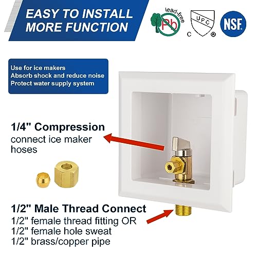 EFIELD Universal Ice Maker Box,1/2-Inch Sweat MIP Inlet with Installed 1/4-Turn Ball Valve,(IM028) - size: without Arrestor, style: MIP