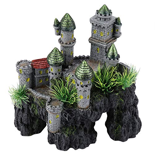 Tnfeeon Castle Aquarium Decoration - Large Resin Castle Decor Mountain View Aquarium Ornament with Fish Hideaway