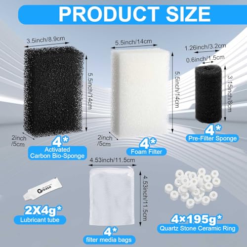 Threlaco 22 Pcs/4 Set of Three-Stage Filtration Fish Tank Filter Compatible with Aquaclear 70 Power Filter, Maintenance Kit, Foam Pads, Mesh Bags, Ceramic Rings, for 40- to 70-Gallon Aquariums - style: Aquaclear 70