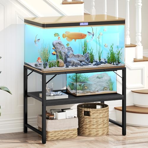 MAHANCRIS 40-50 Gallon Fish Tank Stand, Aquarium Stand with 2-Tier Storage Shelves, Heavy Duty Breeder Turtle Terrarium Stand Rack for Home Office, 36.2" L x 18.9" W x 24.4" H, Black FTBK4001 - color: Black, size: 40-50 Gallon