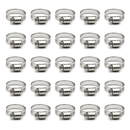 ZIPCCI Hose Clamp, 25 Pack Stainless Steel Worm Gear fuel line hose clamps, 16-25mm (5/8-1 inch) - size: 16-25mm