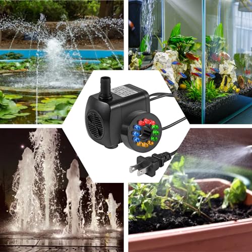Submersible Water Fountain Pump 15W with LED Lights Aquarium Fish Tank Water Pump 260GPH for Aquarium Pond Statuary Gardens Water Feature Outdoor Fountain - color: 15w