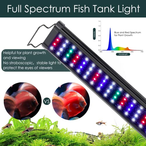 AQQA Aquarium Light,Full Spectrum LED Fish Tank Lights,12"-54" Adjustable Multi-Color White Blue Red Green LEDs with Extendable Brackets,14W-31W for Freshwater Plants (31W (48"-54")) - size: 31W (48"-54")