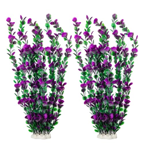 20.47 Inch Tall Aquarium Plants – Large Lifelike Artificial Fish Tank Decorations, 2 Pcs Fish Tank Plants Plastic, Durable & Safe for Freshwater/Saltwater Aquariums (Purple (Style C)) - color: Purple (Style C)