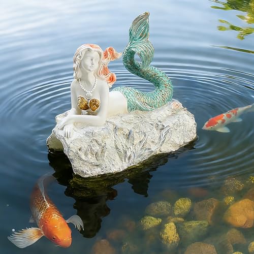 Teaeeno Faux Log Fish Cave, Predator Control and Decorative Shelter for Koi and Fish, Ponds, Aquariums, and Terrariums, Mermaid Statue Decor, Mermaid Decoration Sculpture - color: White