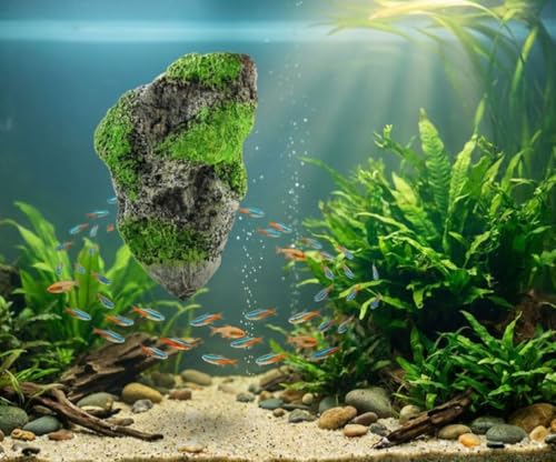 Hewnda Aquarium Decorated - with Suspended Rock - Floating Moss Rock Resin Stone - Fish Tank Decorated Rock, Aquarium Rock Magic Hallelujah Floating Garden Reconstruction Pandora (Medium Number)