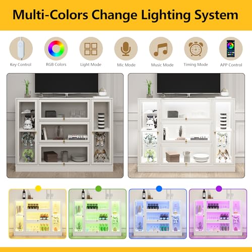 Display Cabinet with Acrylic Glass Doors,Extra Wide Curio Cabinet with LED Lighting for Collectibles, Collectibles Toy Organizers Rack & Display Shelf Display Case, White - color: White, size: 56" W x 42" H