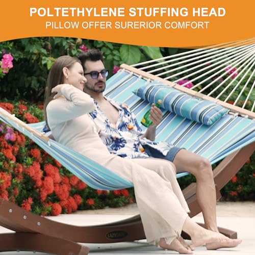 Lazy Daze Hammocks 12 FT Sunbrella Fabric Hammock Non-Fading with Spreader Bars and Free Pillow Fits for 2 Persons, All Weather and Fade Resistant for Patio Yard, 450 lbs Capacity, Dolce Oasis - color: Dolce Oasis