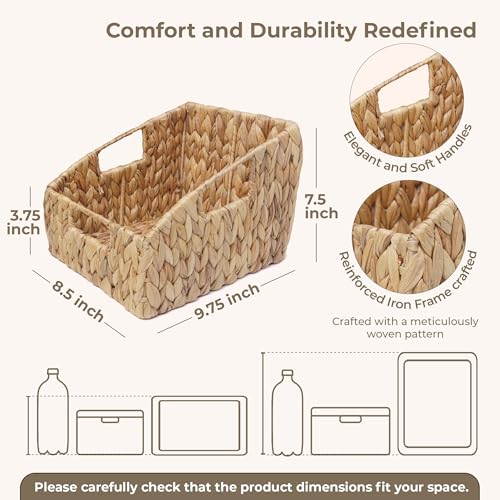KOKODO 2-Pack Open Front Pantry Baskets, Handwoven Water Hyacinth Wicker Storage Baskets with Built-in Handles, Organizing Bins for Shelves - color: Open Front - Set 2
