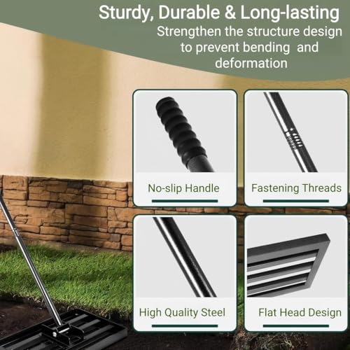 Lawn Leveling Rake, 42” x 10” Leveling Rake，Lawn Leveler w/ 72” Long Non-Slip Handle, Level Lawn Tool for Grass, Golf Field, Level Soil or Dirt Ground
