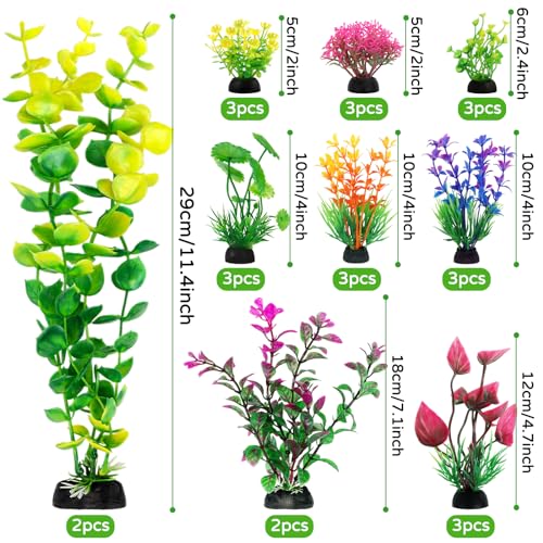 QUOZUO 25pcs Artificial Plant, Fish Tank Decorations Plants, Aquarium Decor, 6.5x4.7x1.5 inches, 1pc, Colorful, Plastic, Indoor, 25 Count