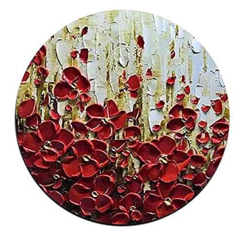 Red Watercolor Flowers Round Coaster Set - Made of Recycled Rubber - Set of 4 - color: Red Watercolor Flowers
