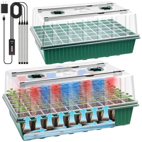 2 Set 120-Cell Seed Starter Tray with Grow Light, Self-Watering Seed Starter Kit with Humidity Dome, Adjustable Brightness Timed Seedling Starter Plant Germination Trays Indoor - size: 2pack
