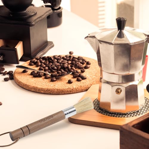 Takavu Coffee Grinder Cleaning Brush, Barista Brush with Stiff White Boar Bristle, Espresso Machine Cleaner Tool, Brista Dusting Accessories Used on Group Heads Shower Screen Portafilter Scoop Tamper - color: White Boar Bristle