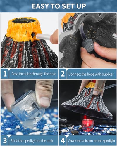 Uniclife Aquarium Volcano Ornament Kit with Air Stone Bubbler Fish Tank Decorations - color: Yellow