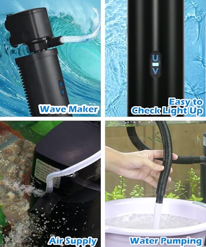 Aquarium Filter U-Very Suitable for 75-300 Gallon Tank, 500GPH Fish Tank Filters for Green Control, Internal Submersible Pump for Turtle Tank, Small Pond, Pool Filter, Cold Plunge Ice Bath Hot Tub - size: CTUV-H10F (75-300Gallon)
