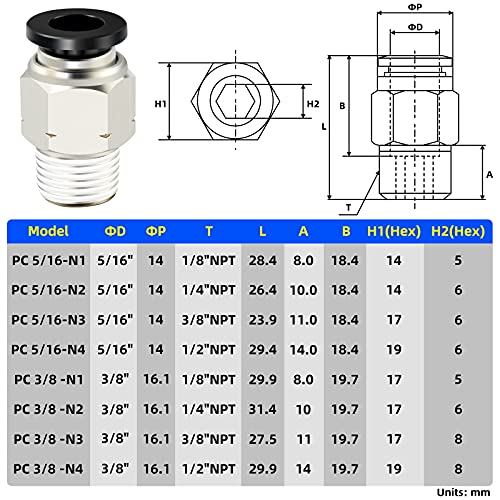 TAILONZ PNEUMATIC Elbow and Straight Combination 5/16 Inch Tube OD x 1/8 Inch NPT Thread Push to Connect Fittings PC-5/16-N1+PL-5/16-N1(Pack of 12) - size: 5/16"OD x 1/8"NPT