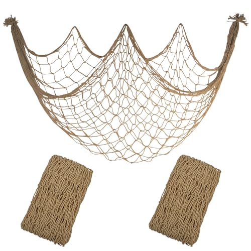 2 Pack Fish Net Decorations - 80x40 Inch Brown Fishing Net Decor for Under The Sea Hawaiian Beach Themed Party, 3mm Thick Natural Cotton Versatile Nautical Netting for Party Wall Table Ceiling Decor - color: Caramel, size: Large - 2 Pack
