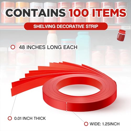 Frienda 100 Pcs Decorative Gondola Shelving Vinyl Insert Strips Pre Cut 48" x 1.25" C Channel Decorative Shelf Insert Strips for Retail Store Supermarkets Grocery Gondola Decoration (Red) - color: Red