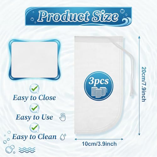 3Pcs Aquarium Filter Media Bag, Fine Mesh Aquarium Media Bag with Drawstring, Reusable Purigen Bags for Aquariums Fish Tank Rock Gravel Charcoal