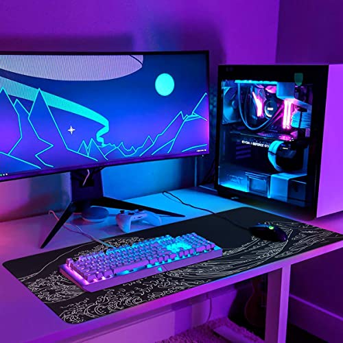 iCasso Mousepad, Gaming Mouse Pad, XXL Large Desk Mat, Big Rubber Base Mouse Mat with Stitched Edges, Computer Keyboard Desk Pad for Work, Game, Office, Home - Black Wave of Kanagawa - color: Black Wave of Kanagawa